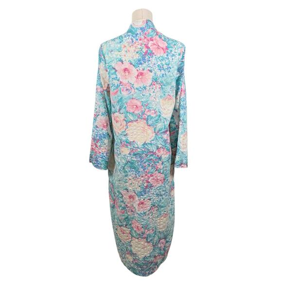 Vintage Miss Elaine Seersucker Floral Zip Front House Coat Robe Full Length M/L - Picture 4 of 9